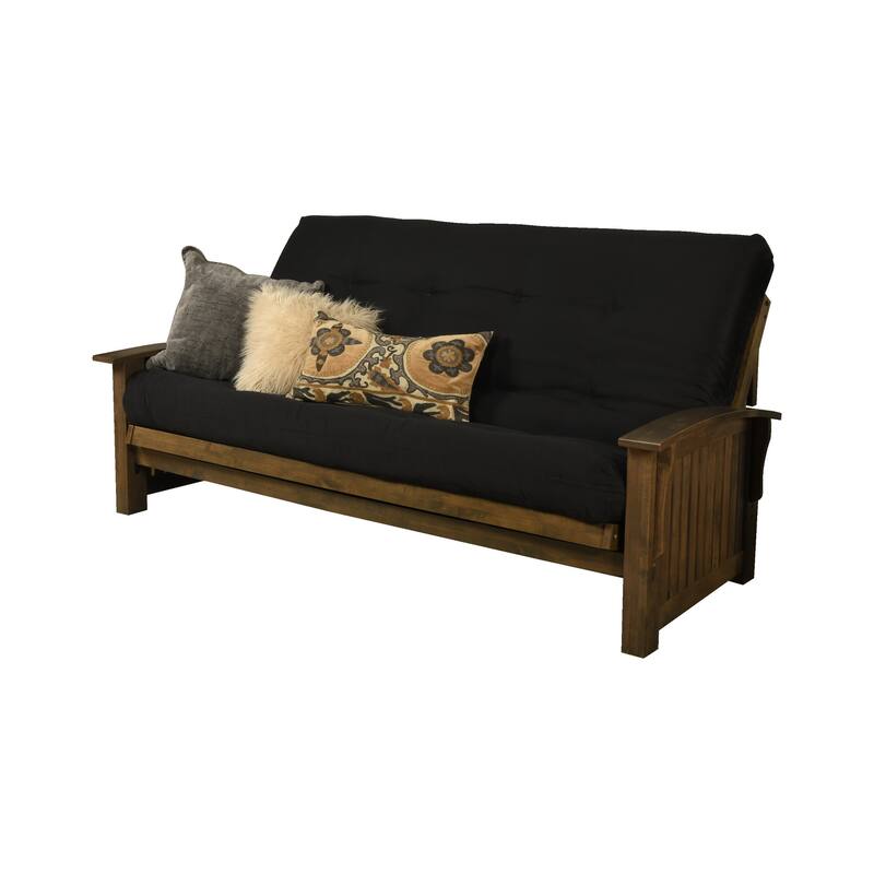 Somette Washington Queen-size Futon Set in Rustic Walnut Finish with Suede Mattress - Suede Black