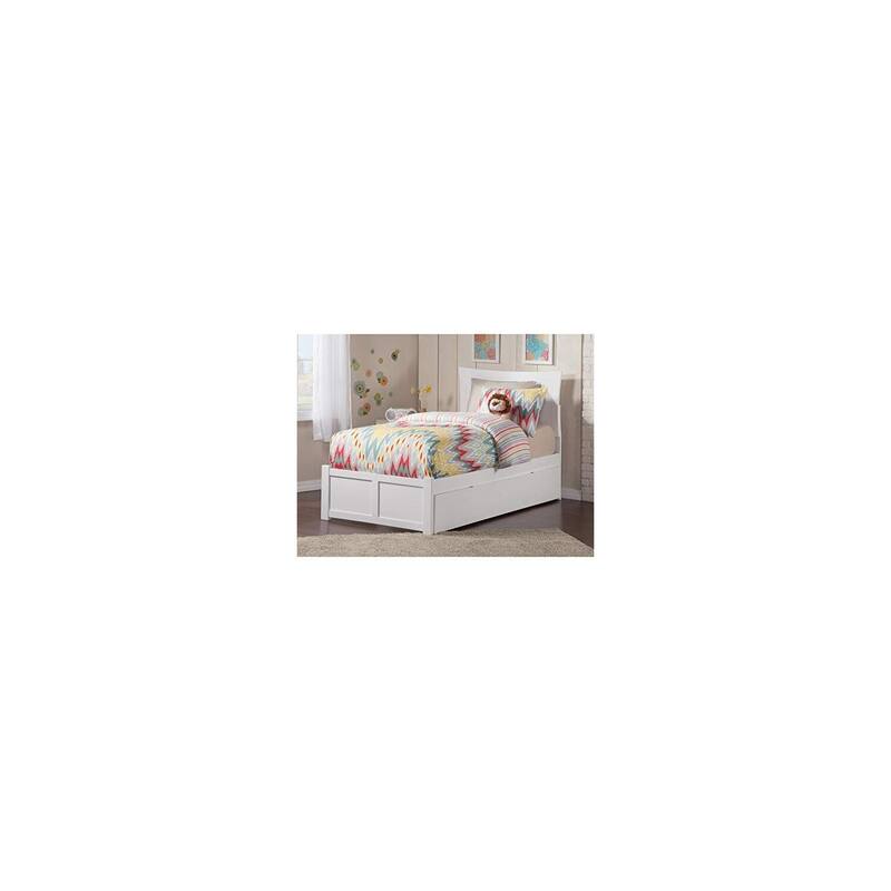 Twin XL Platform Bed with Trundle & Footboard - Modern Chic White Bed Frame