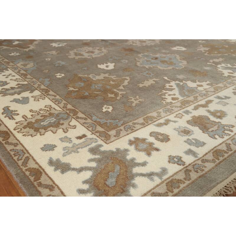 Gray Oushak Indian Area Rug Handmade Floral Transitional Wool Carpet - 7'11" x 10'1" - 7'11" x 10'1" - Grey