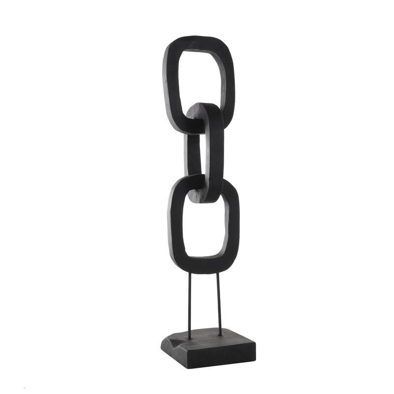 Black or Cream Teak Wood Tall 3 Link Chain Sculpture with Stand