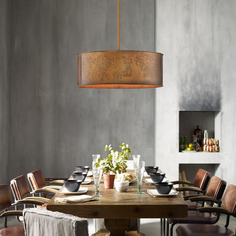 Artisan Antique Bronze Metal Drum Chandelier Light - Antique bronze