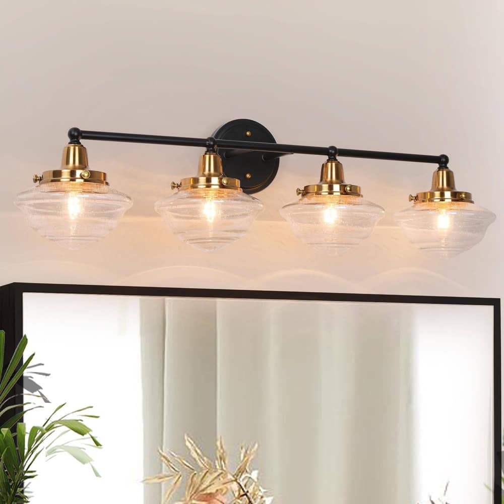 1/2/3/4-Light Modern Black Gold Bathroom Vanity Light Schoolhouse Glass Wall Sconce
