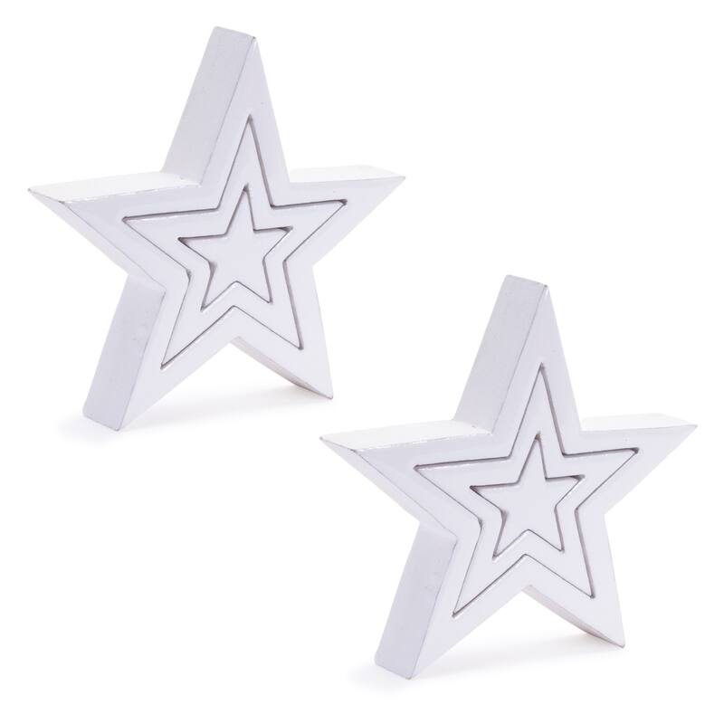 Set of 2 White Nesting Star Wooden Puzzle Set with Classic Design for Winter and Christmas Decorations - 8”L x 1.5”W x 8”H