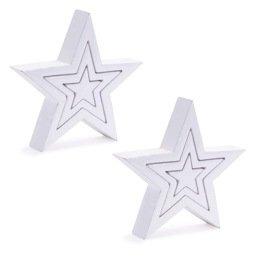 Set of 2 White Nesting Star Wooden Puzzle Set with Classic Design for Winter and Christmas Decorations - 8”L x 1.5”W x 8”H