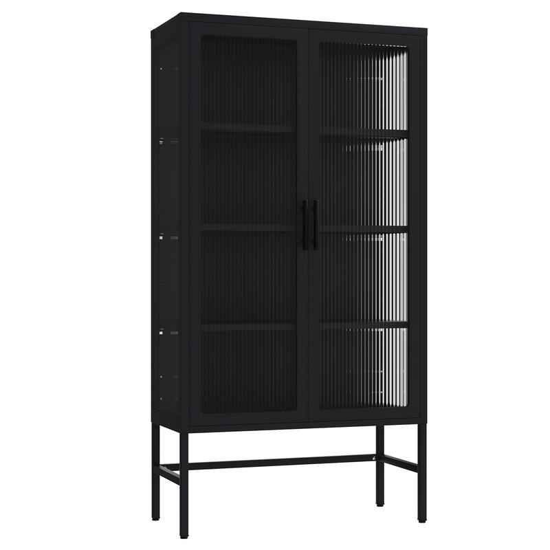 61.02"H Modern Display Sideboard Buffet with Adjustable Shelves, Anti-Tip Kit, Tempered Glass Doors