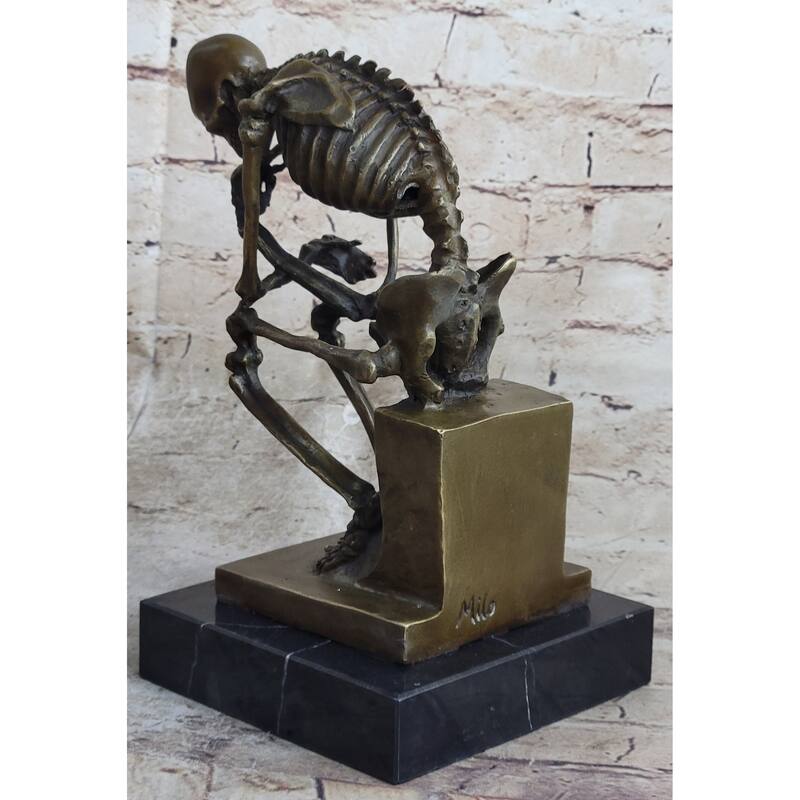 Hot Cast Bronze Skeleton Thinker Thinking Man Memento Mori Sculpture Figurine Statue