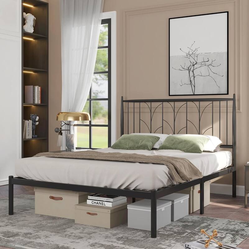 Full Metal Platform Bed Frame with Headboard & Underbed Storage, Modern Design, Easy Assembly - Full - Black