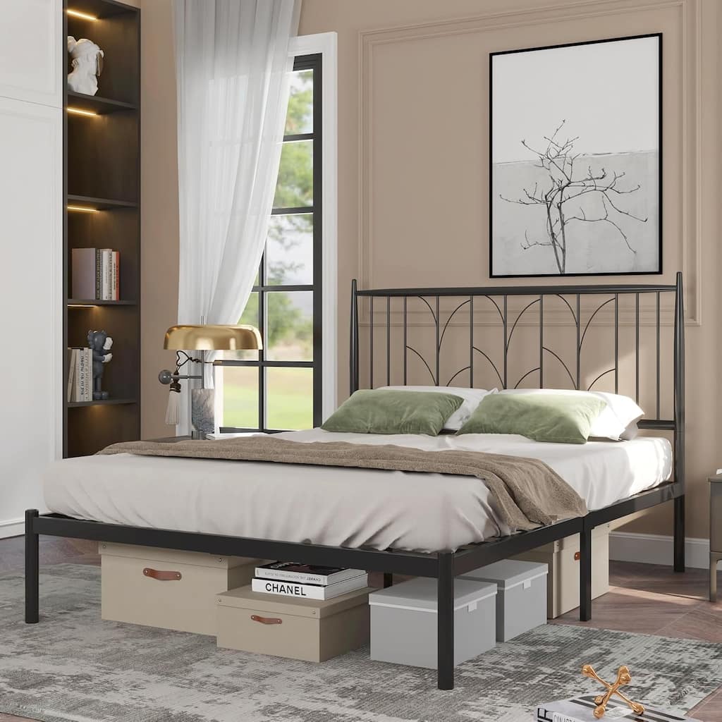 Full Metal Platform Bed Frame with Headboard & Underbed Storage, Modern Design, Easy Assembly