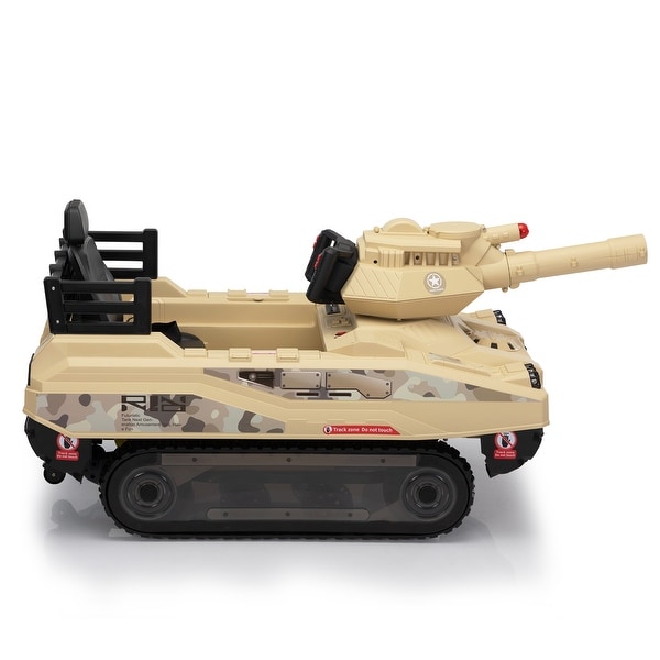 24V Kids Ride On Thunder Tank with Rotating Turret and Remote Control Military Toy Truck for Boys and Girls Ages 3 8 Yellow