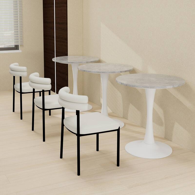 27.6" Mid-Century Modern Style Dining Table, Accommodates 2-4 People, Featuring A Round Light Gray Textured Marble Tabletop