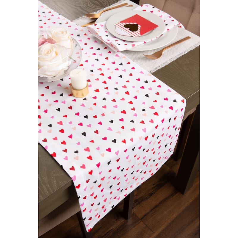 72" White Red Printed Hearts Rectangular Valentine'S Day Table Runner