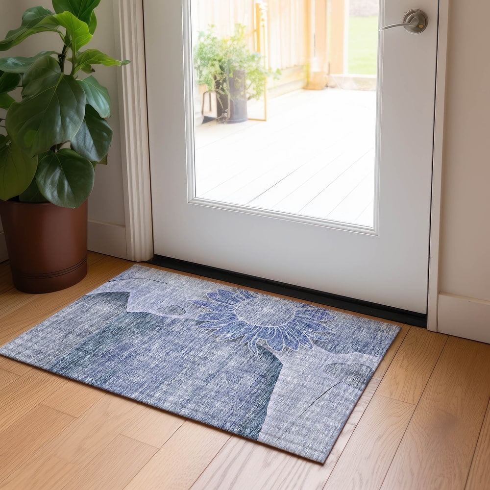 Machine Washable Indoor/ Outdoor Chantille Modern Sunflower Rug