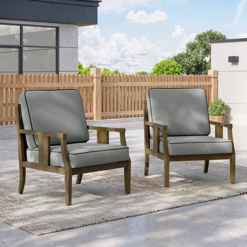 2 Set Outdoor Patio Club Chair with Cushion Patio Arm Lounge Chair - Grey/Brown Wood