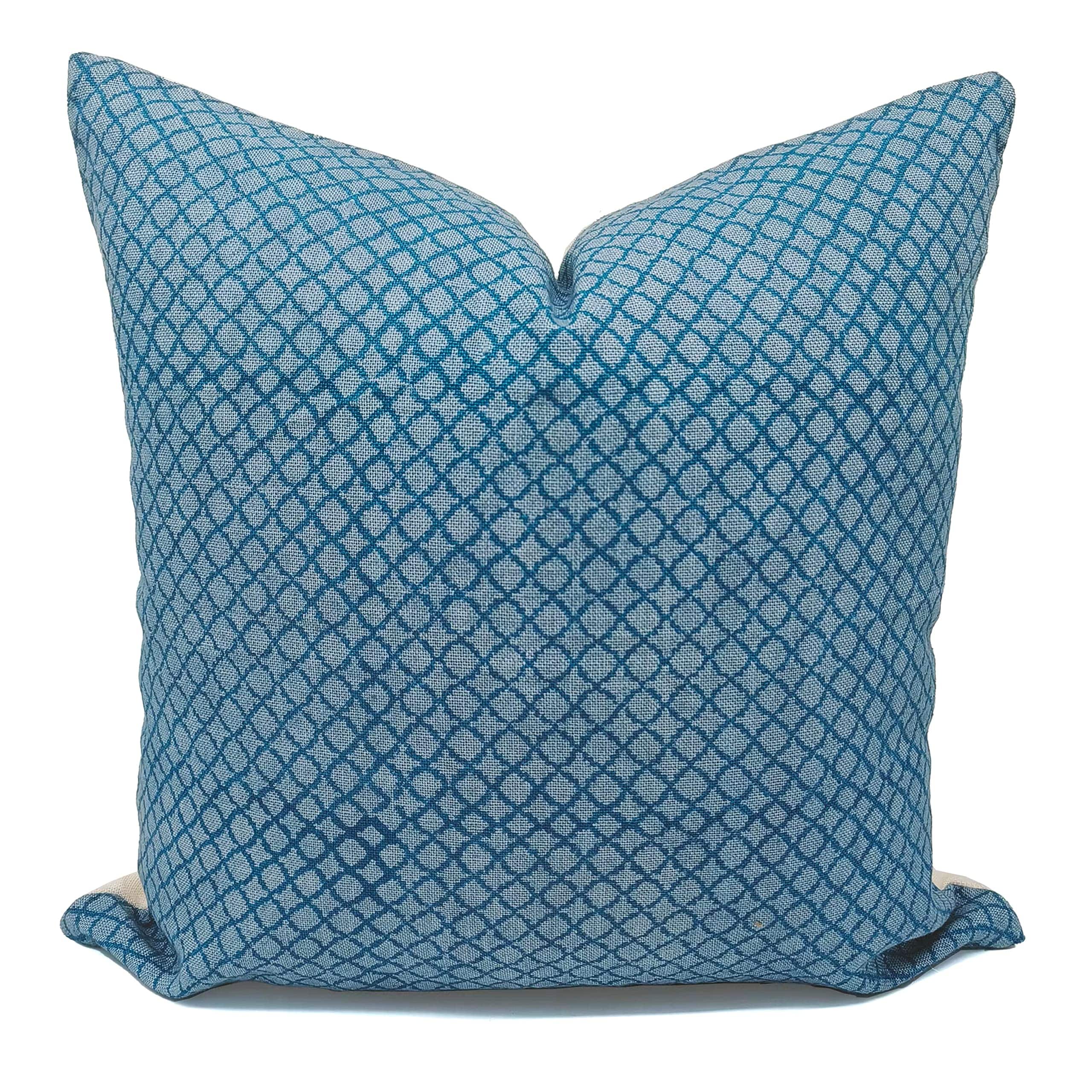 Fabdivine Handmade Blue Linen Floral Cushion Cover Block Print Home Accent, Mugal Jaal