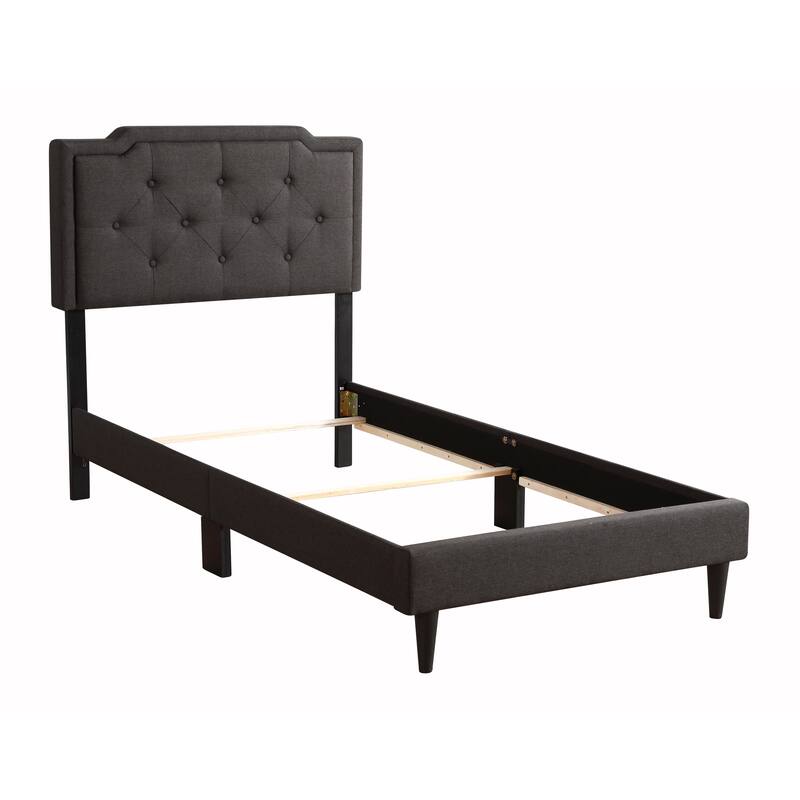 Modern Black Tufted Twin Bed Frame with Adjustable Headboard - Space-Saving Design for Compact Rooms