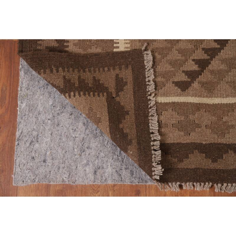 Hand Woven Oriental 100% Wool Carpet Southwestern Geometric Brown Kilim Area Rug - 9' 4'' X 6' 11''
