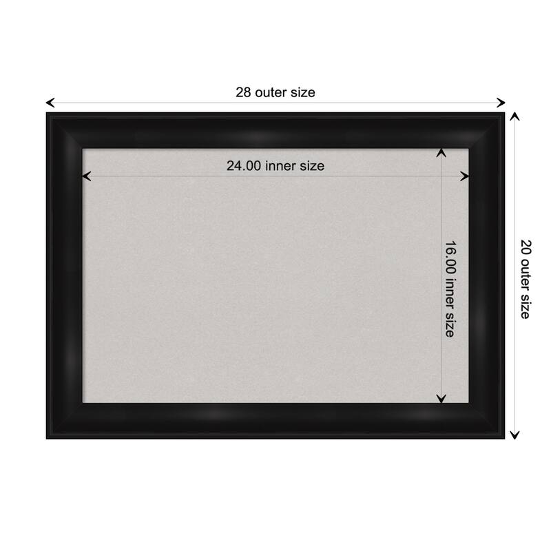 Grand Black Narrow Framed Grey Corkboard Bulletin Board - Board Size 24x16