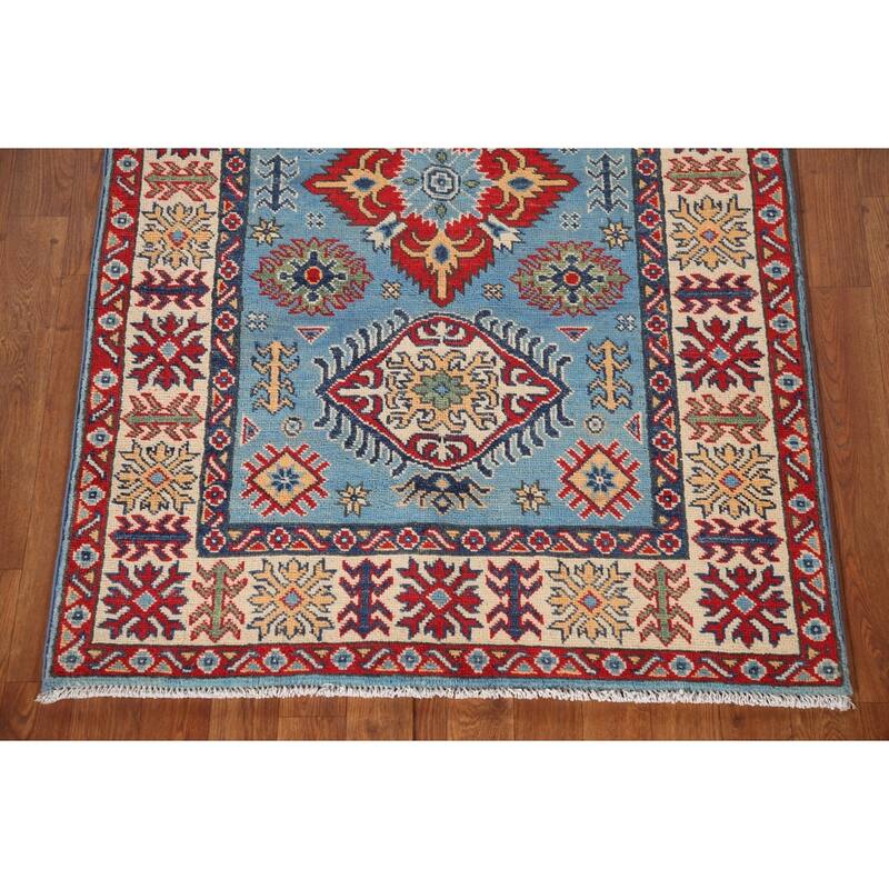 Blue Kazak Oriental Accent Rug Handmade Wool Carpet - 3'3"x 4'11"