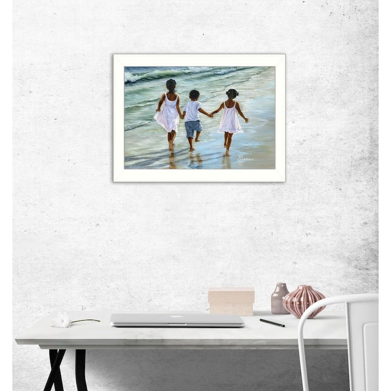 TrendyDecor4U Contemporary "Running on the Beach" Framed Print Wall Art by Georgia Janisse
