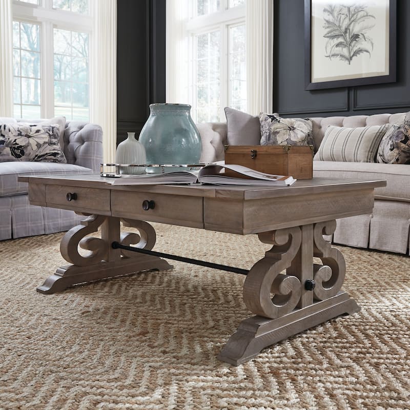 Magnussen Home Tinley Park Dove Tail Grey Rectangular Cocktail Table - 50''W x 30''D x 19''H - 50''W x 30''D x 19''H