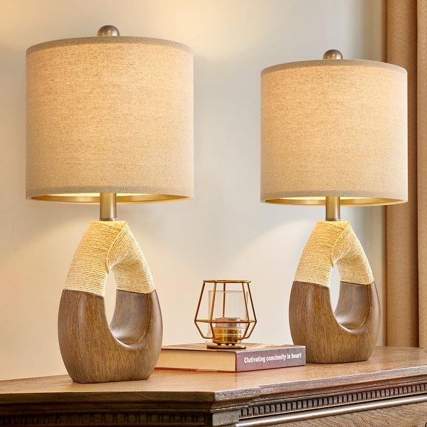Boho Table Lamps Set 2 Sleeping and Reading Small Farmhouse RattanTable Lamp 19 Rustic Egg Design Resin Light Decoration Brown