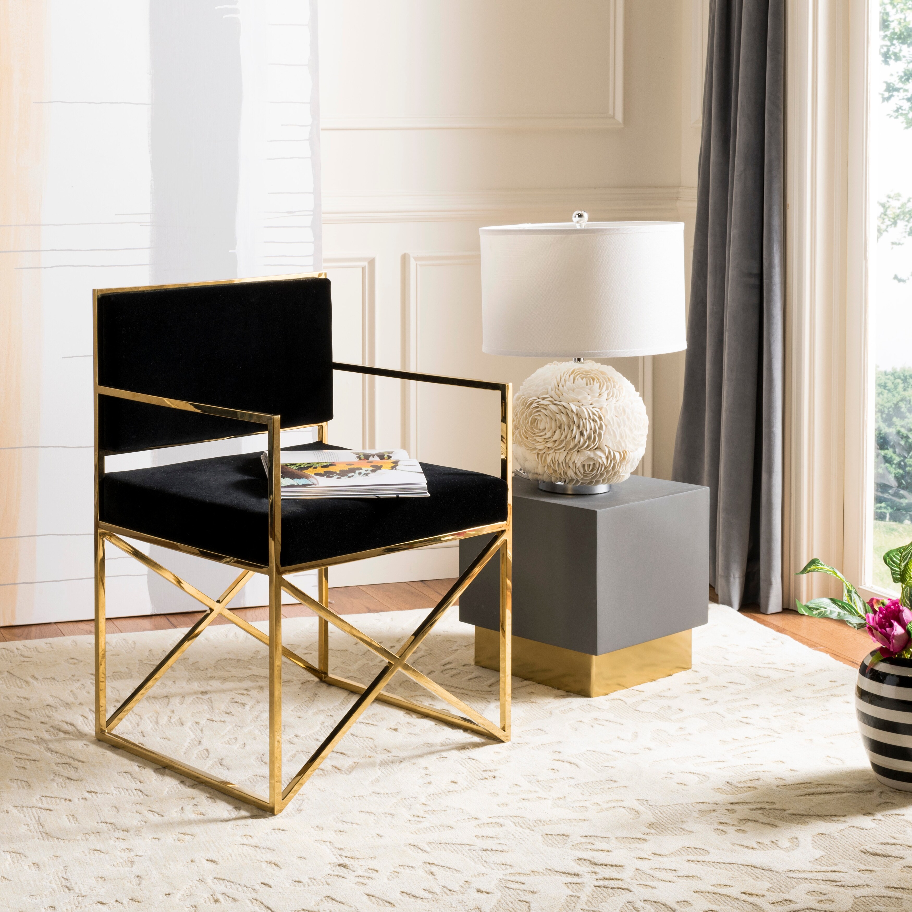 Safavieh Couture High Line Collection Kian Black Gold Velvet Glam Director s Chair On Sale Bed Bath Beyond 11157541
