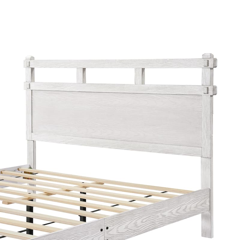 Christopher Knight Home - Farmhouse Platform Bed Frame with 2-Tier Headboard & Solid Wood Slat Support, No Box Spring Required