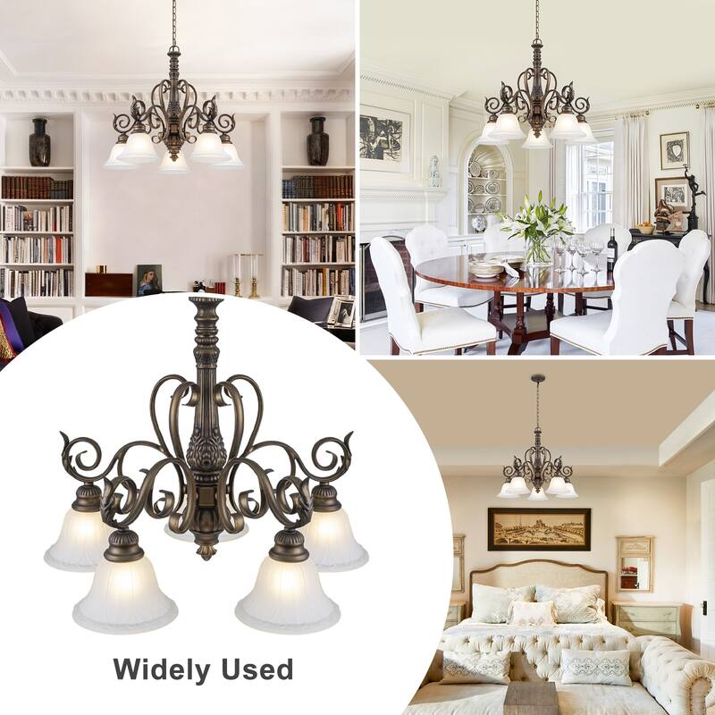 5-Light Oil Rubbed Bronze Chandelier Glass Bell Shades Traditional - Dia.26.81-in