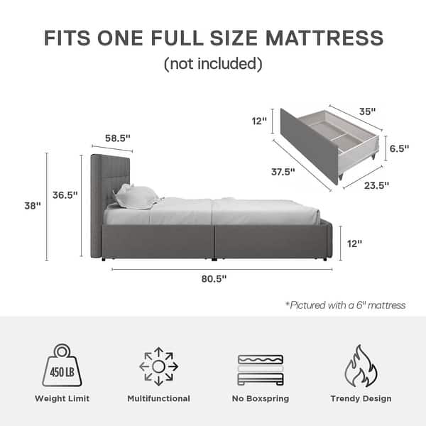 dimension image slide 1 of 2, Avenue Greene Romeo Upholstered Bed with Storage