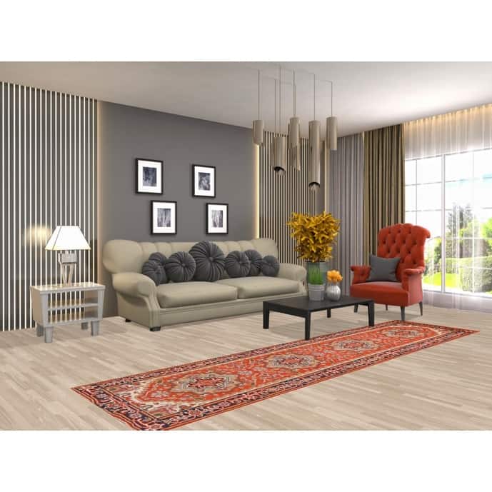 Geometric Heriz Serapi Indian Runner Rug Handmade Orange Wool Carpet - 2'5" x 9'11"