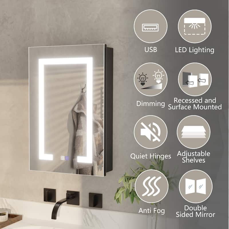 ExBrite 20" x 26" LED Bathroom Medicine Cabinet with Mirrors, Defog