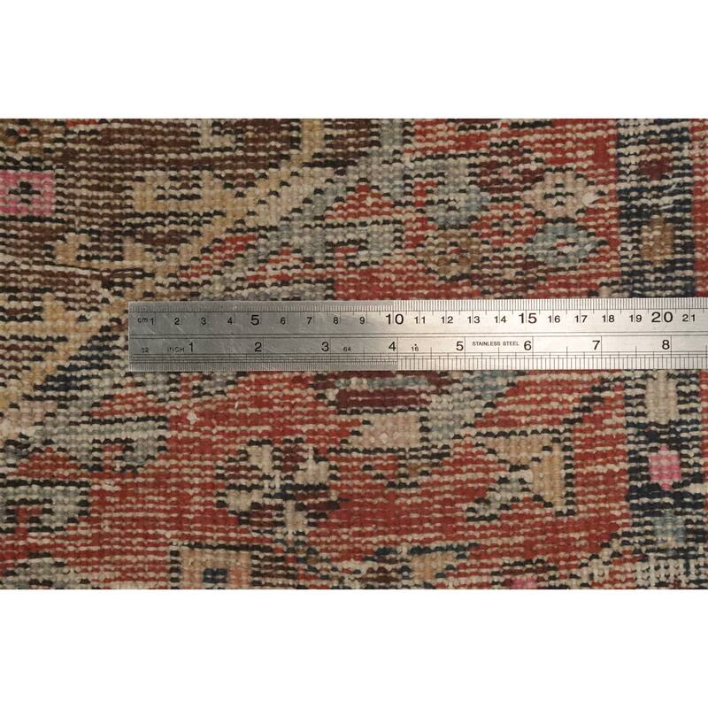 Hand Knotted Oriental 100% Wool Carpet Traditional Geometric Oranges & Rust Ardebil Runner Rug - 10' 11'' X 2' 11''