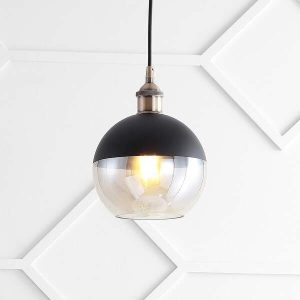 Nixon 7.5" Adjustable Drop Globe Metal/Glass LED Pendant, Brass Gold/Black by JONATHAN Y. Opens flyout.