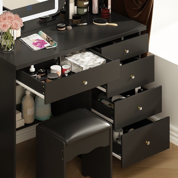 39.4'' W Dresser Makeup Vanity Set with Stool and Mirror Room - On