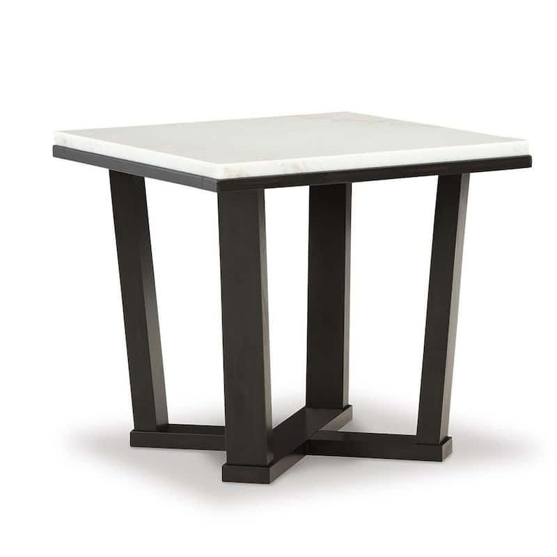 24 in. White and Espresso Brown Square Faux Marble End Table with Marble Top