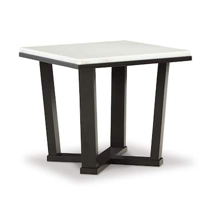 24 in. White and Espresso Brown Square Faux Marble End Table with Marble Top