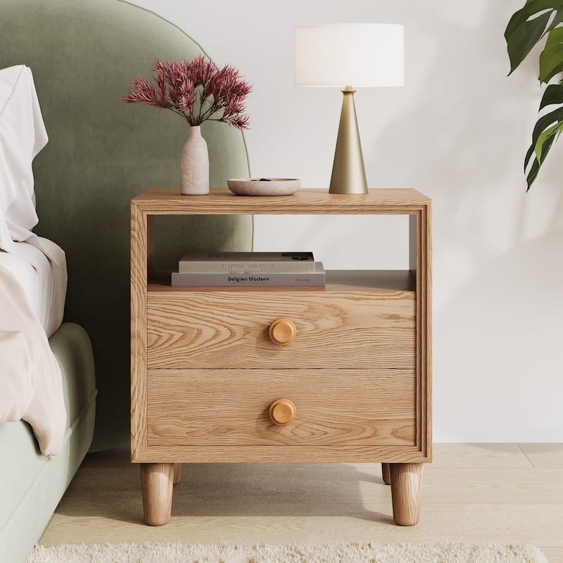 Christopher Knight Home - Modern Wood Nightstand with Open Shelf and 2 Drawers