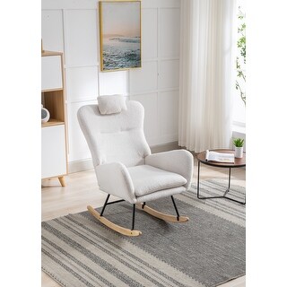 35.5 inch Rocking Chair, Soft Teddy Velvet Fabric Rocking Chair for ...