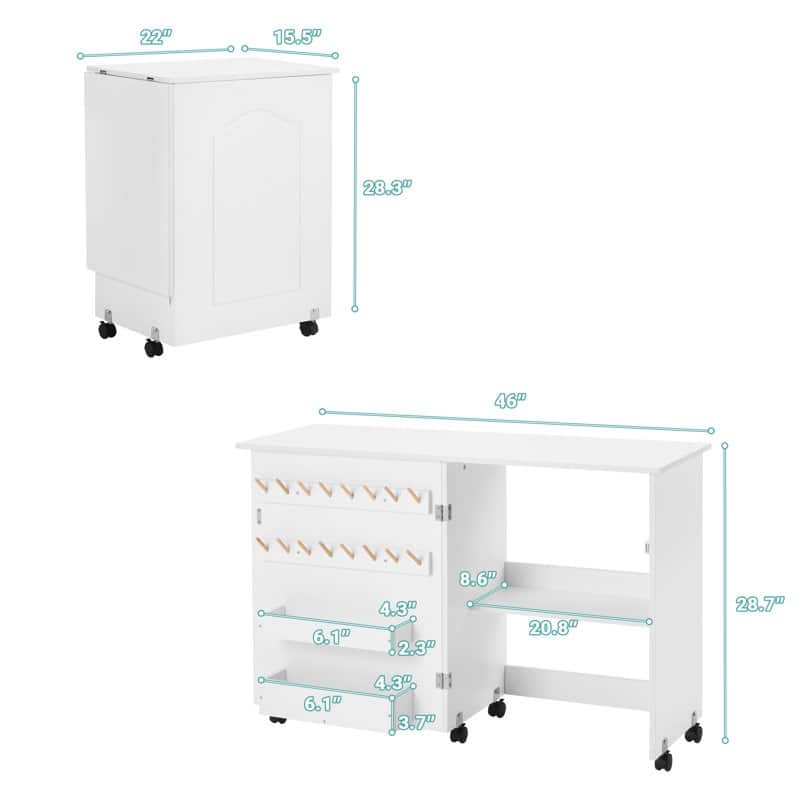 Erommy 45.5" W x 23.6" D Sewing Table featuring a Storage Shelf, Versatile Adjustable Sewing Machine Desk with Storage Bags
