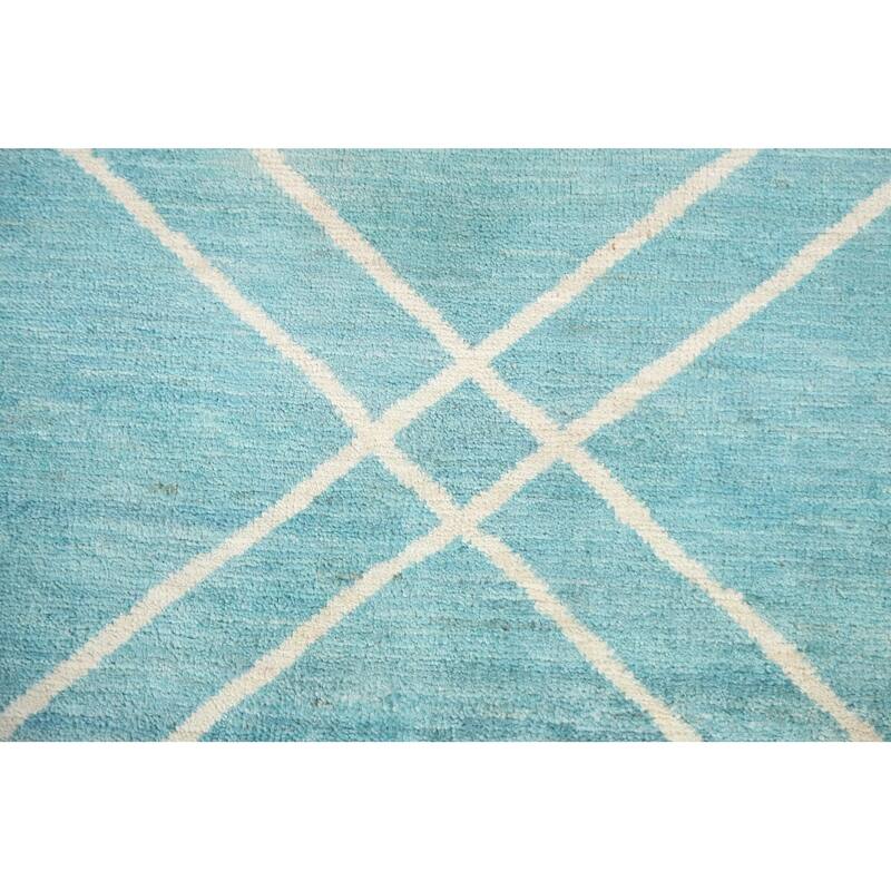 Turquoise Moroccan Vegetable Dye Oriental Wool Area Rug Hand-knotted - 6'4" x 9'8"