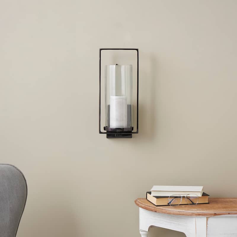 Metal Geometric Minimalistic Rectangular Wall Sconce - Black - Roche River Decor - 7"W x 7"L x 16"H