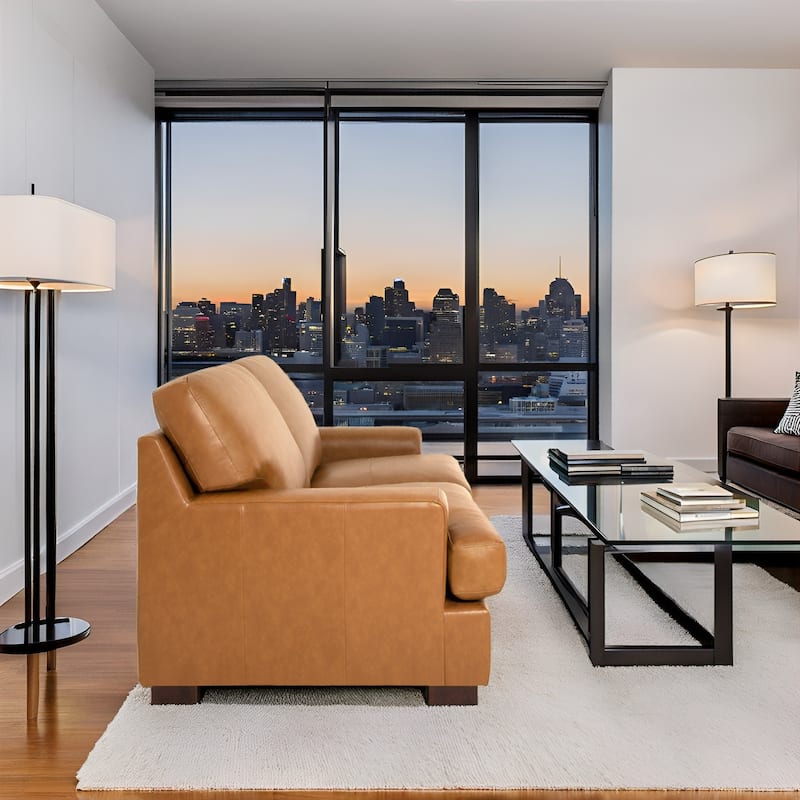 Premium Genuine Leather Loveseat with Deep Plush Seating and Goose Feather Cushions for Ultimate Comfort