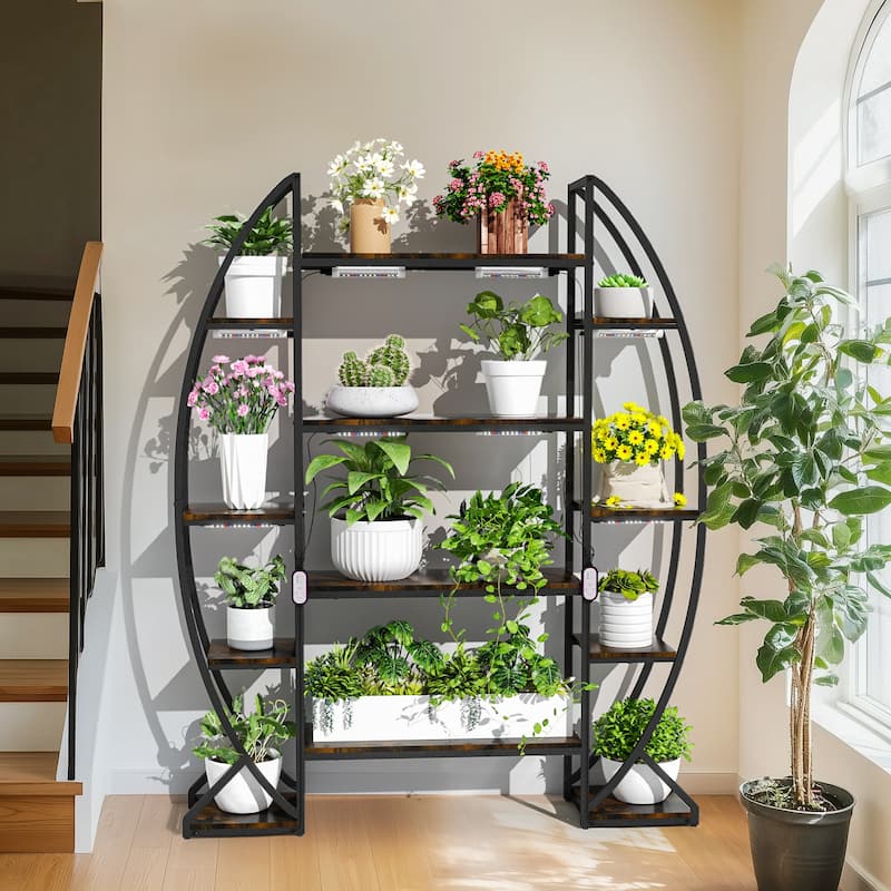 Large Ladder Plant Stand Half-Moon Shaped 8 Tier Plant Shelf