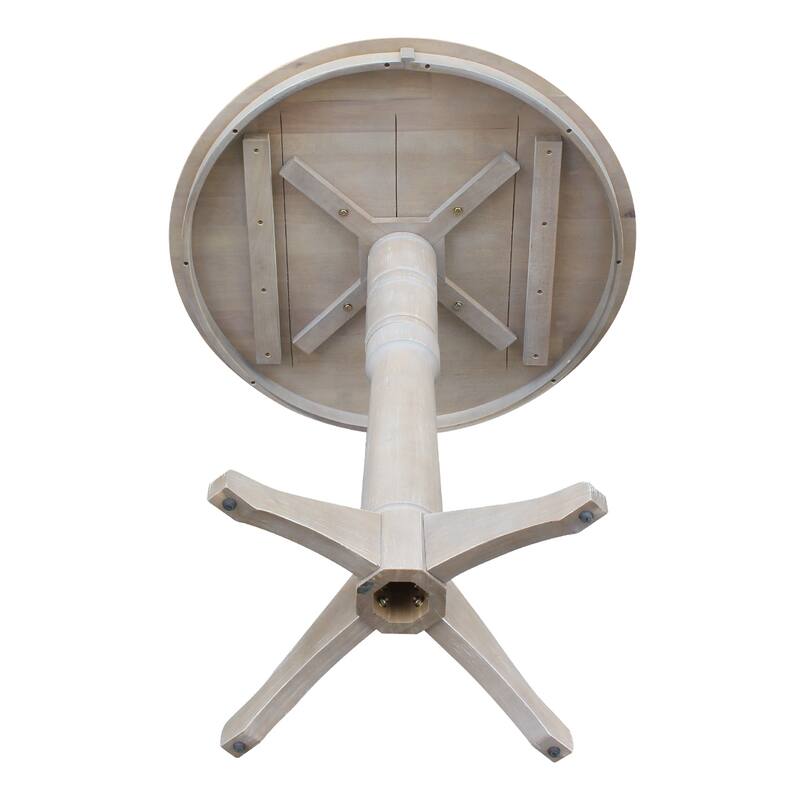 Round Top 36" x 36" Solid Wood Pedestal Table in Washed Gray Taupe