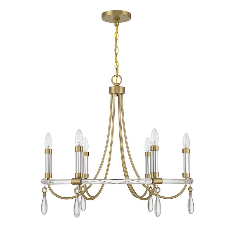 Warm Brass and Chrome Six Light Chandelier from the Mayfair Collection - Warm Brass and Chrome