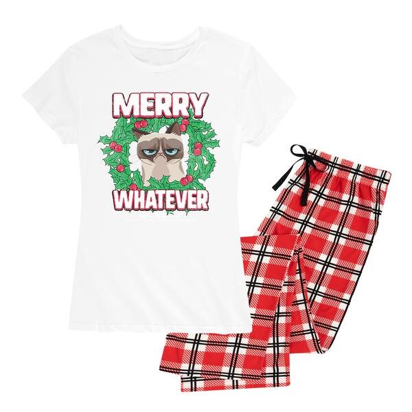 Shop Grumpy Cat Christmas Wreath Women S Pajama Set Red Plaid