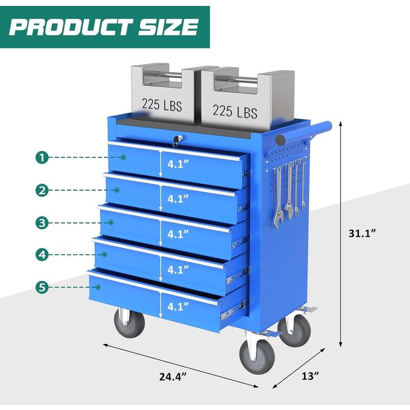 5-Drawer Rolling Tool Chest Storage Cabinet with Wheels