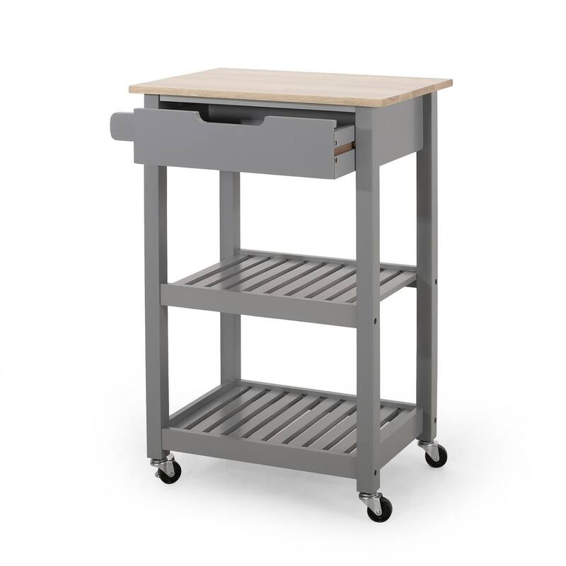 Compact Wooden Kitchen Cart with Wheels Shelves and Drawer by Christopher Knight Home