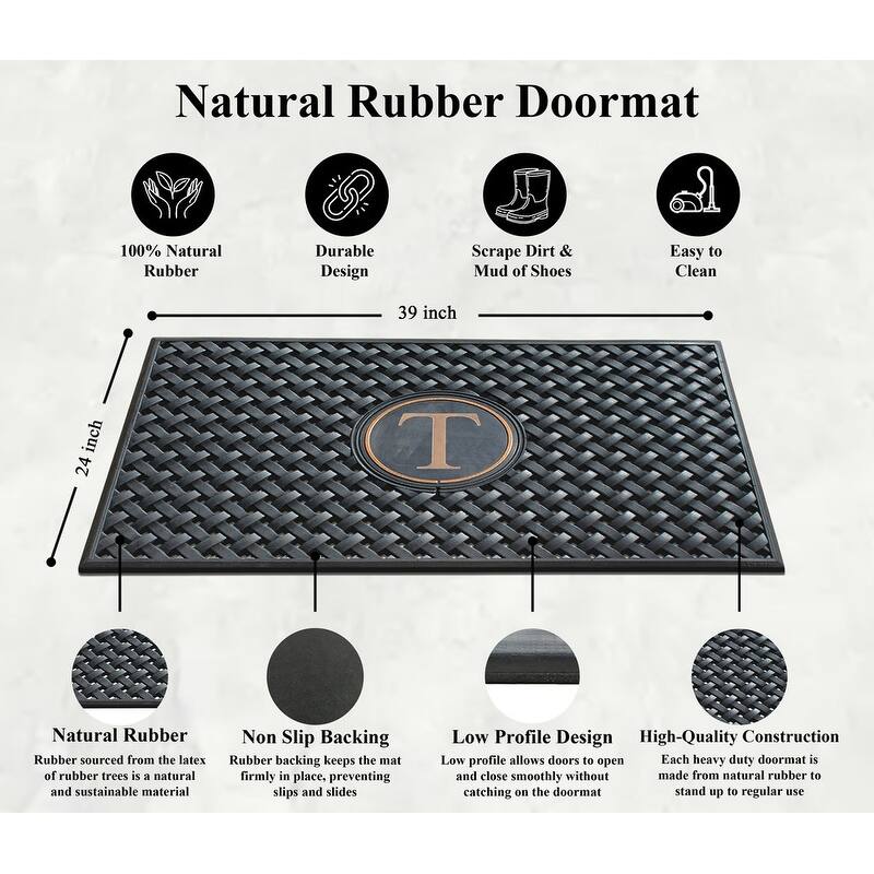 A1HC 100% Pure Rubber Monogrammed Front Door Mat 24" x39" Indoor Outdoor Doormat