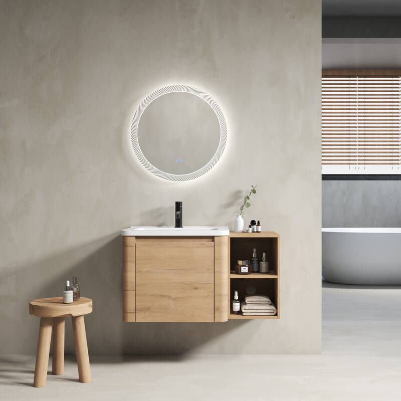 Floating Bathroom Vanity with Sink, Wall-Mounted Bathroom Storage Cabinet, Vanity Cabinet & Ceramic Sink Set